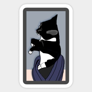 CUTE Tuxedo Cat oozing from his igloo  Copyright TeAnne Sticker